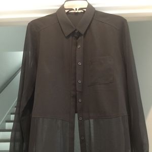 Sheer Black Button Up Top